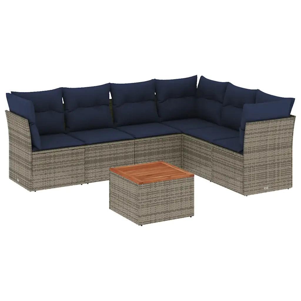Set Divani da Giardino 7 pz con Cuscini Grigio in Polyrattan 3255991