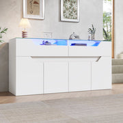 Credenza sideboard 140x40x70 cm in MDF bianco con piano in vetro temperato e LED