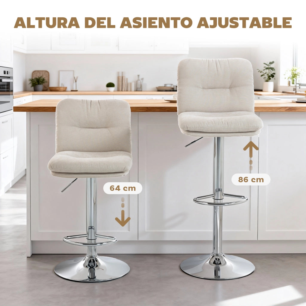 Sgabelli da Cucina Alti 2 Pezzi Girevoli Imbottiti in Lino con Schienale e Poggiapiedi Regolabili ¨C Minimal ¨C Beige
