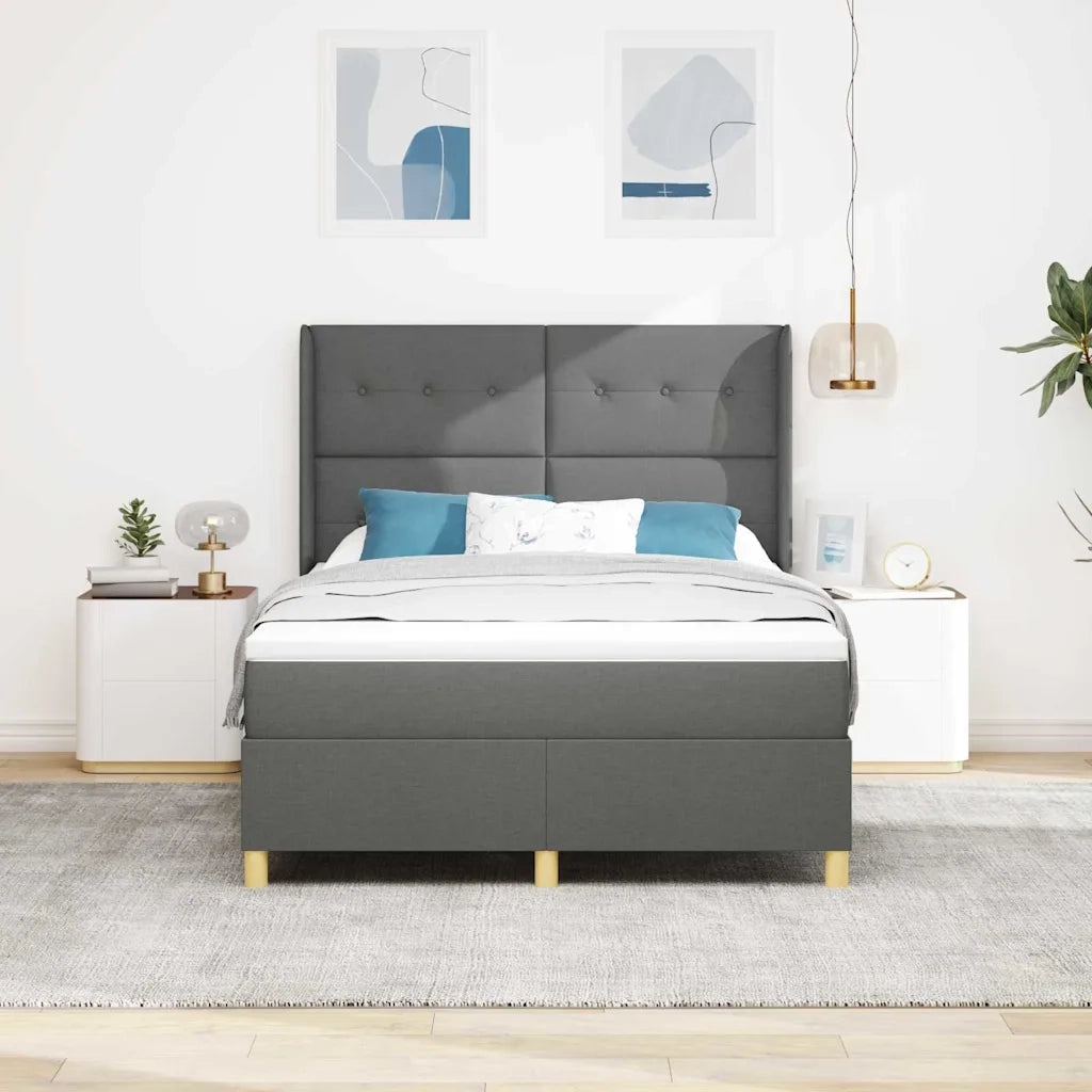 Letto a molle con materasso Grigio 140 x 190 cm Tessuto