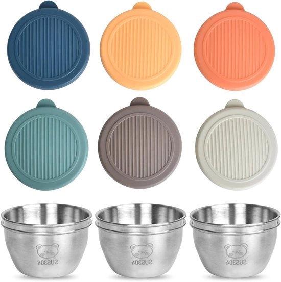 Set di 6 contenitori per salse da viaggio - Contenitori in acciaio inox con coperchi ermetici - 80 ml contenitori per salse riutilizzabili per borse di picnic e scatole di pranzo