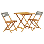 Set da Bistrot 3 pz | Set Salotto da Giardino Grigio in Polyrattan e Legno Massello