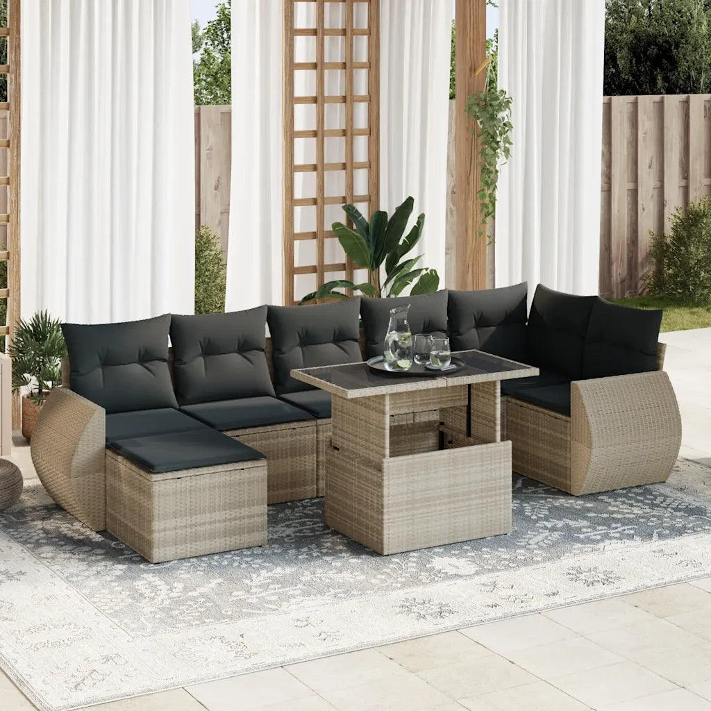 Set Divano da Giardino 8pz con Cuscini Grigio Chiaro Polyrattan 3326683