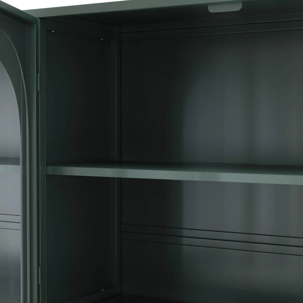 Pensile a 4 ante in vetro e metallo, stile industriale, per cucina e soggiorno, verde scuro, 120 × 23 × 70 cm