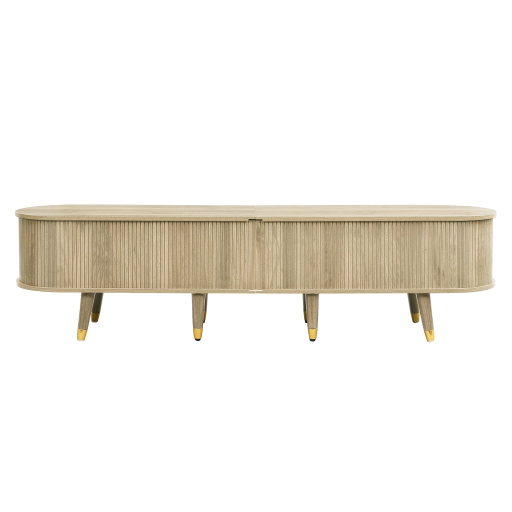 Mobile TV 175x38x45 cm Effetto Rovere con Anta Scorrevole, Cassetti, Vani Aperti e Portata 60 kg