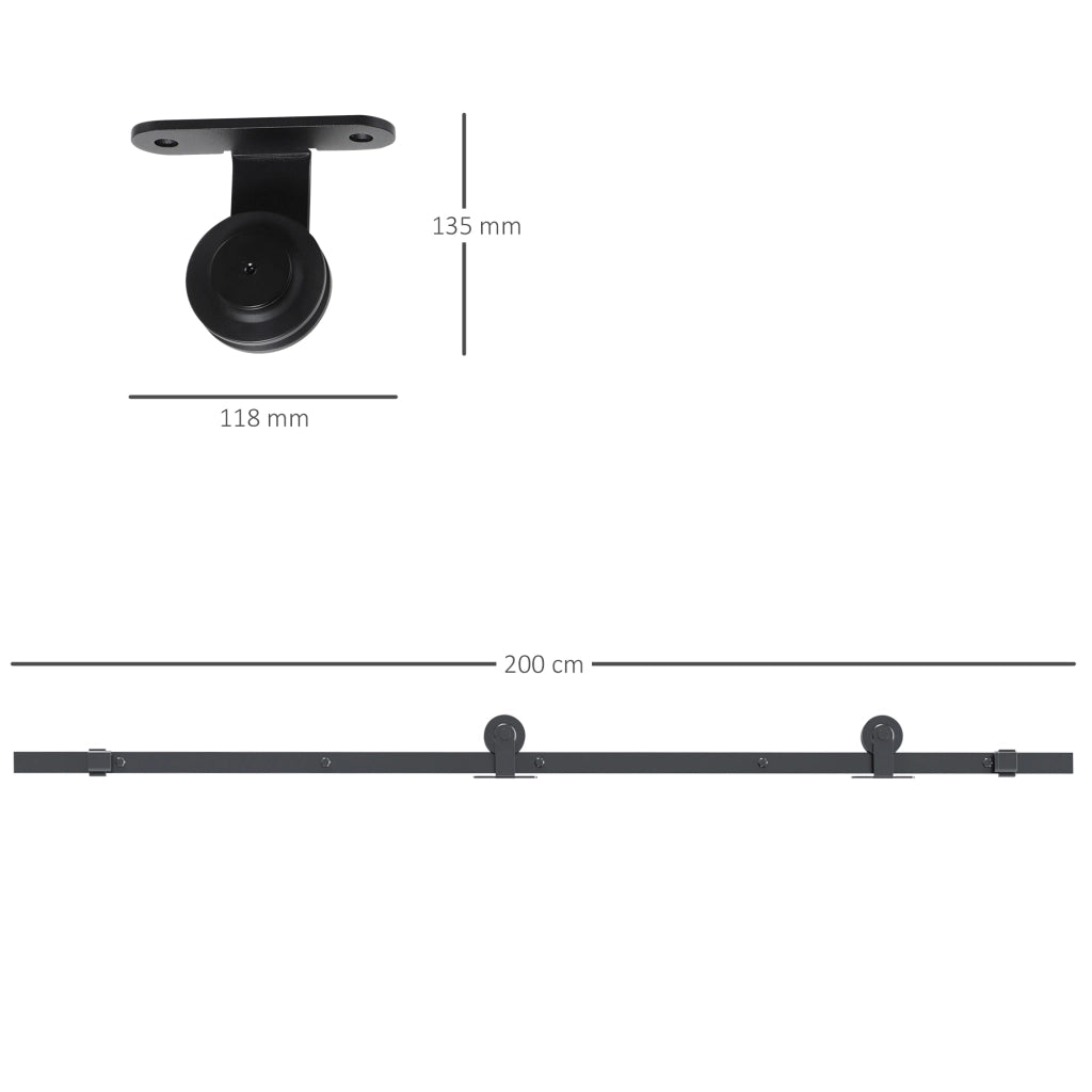 Kit Porta Scorrevole in Acciaio al Carbonio con Binari. Fermi e Guide. 200x40x0.6 cm. Nero