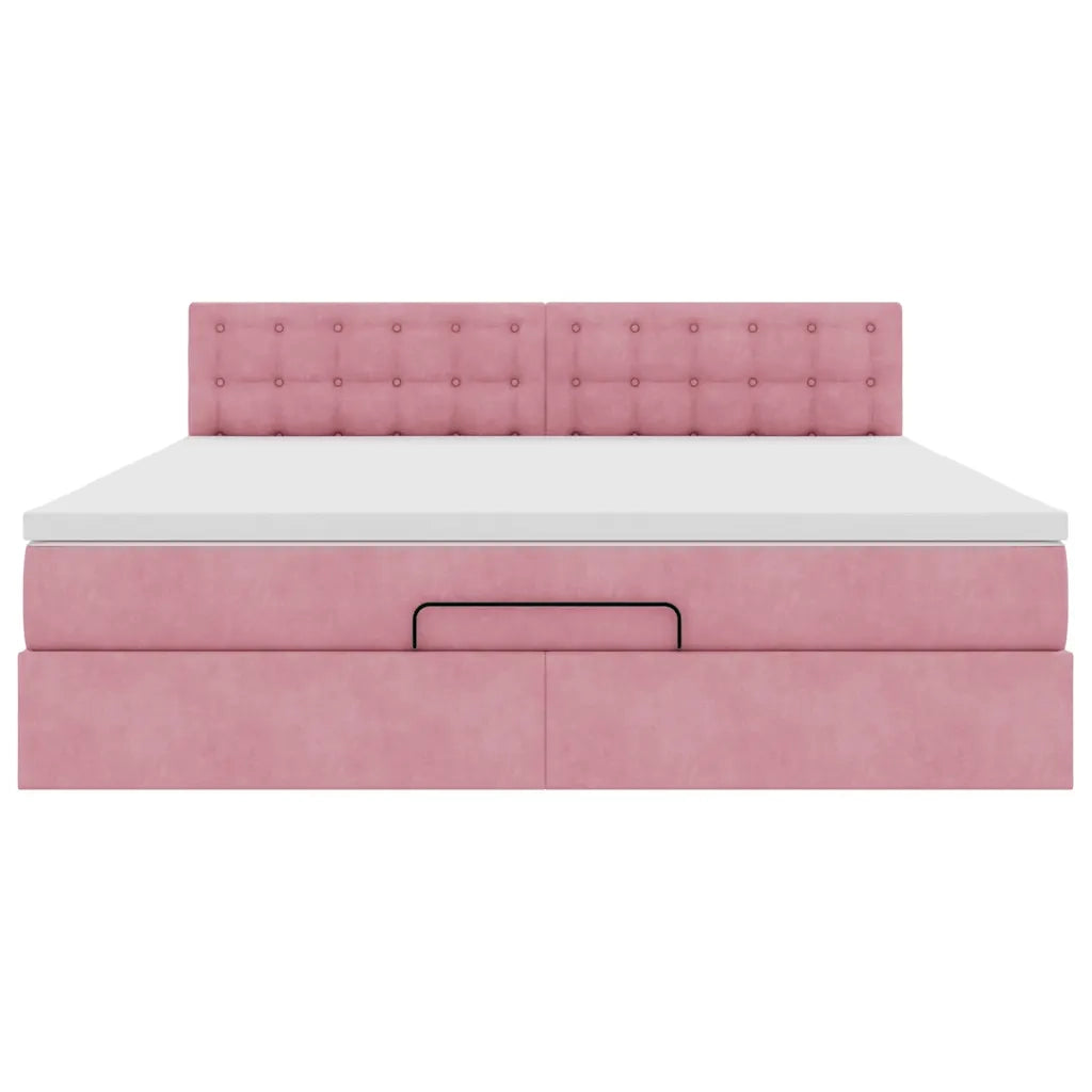 Struttura Letto Pouf con Materasso Rosa 160x200 cm in Velluto 3312781
