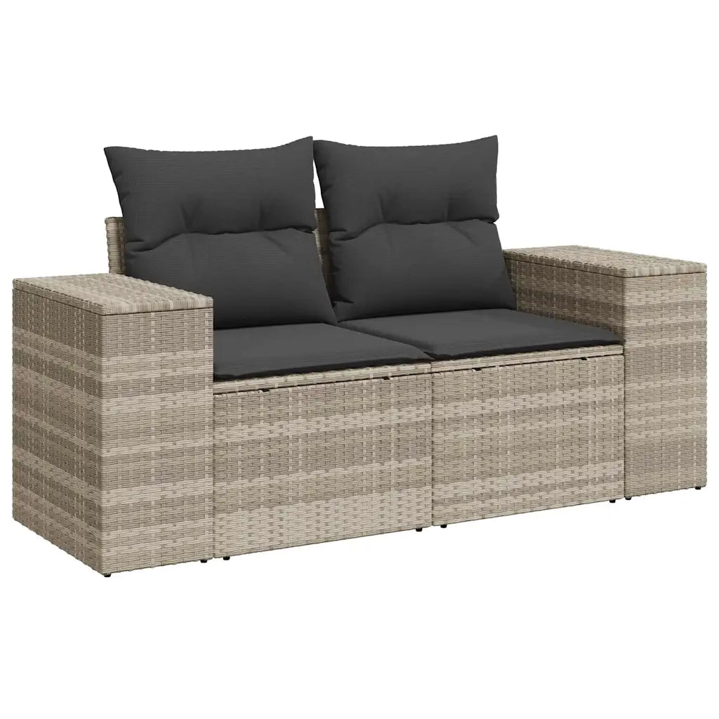 Set Divano da Giardino 9pz con Cuscini Grigio Chiaro Polyrattan
