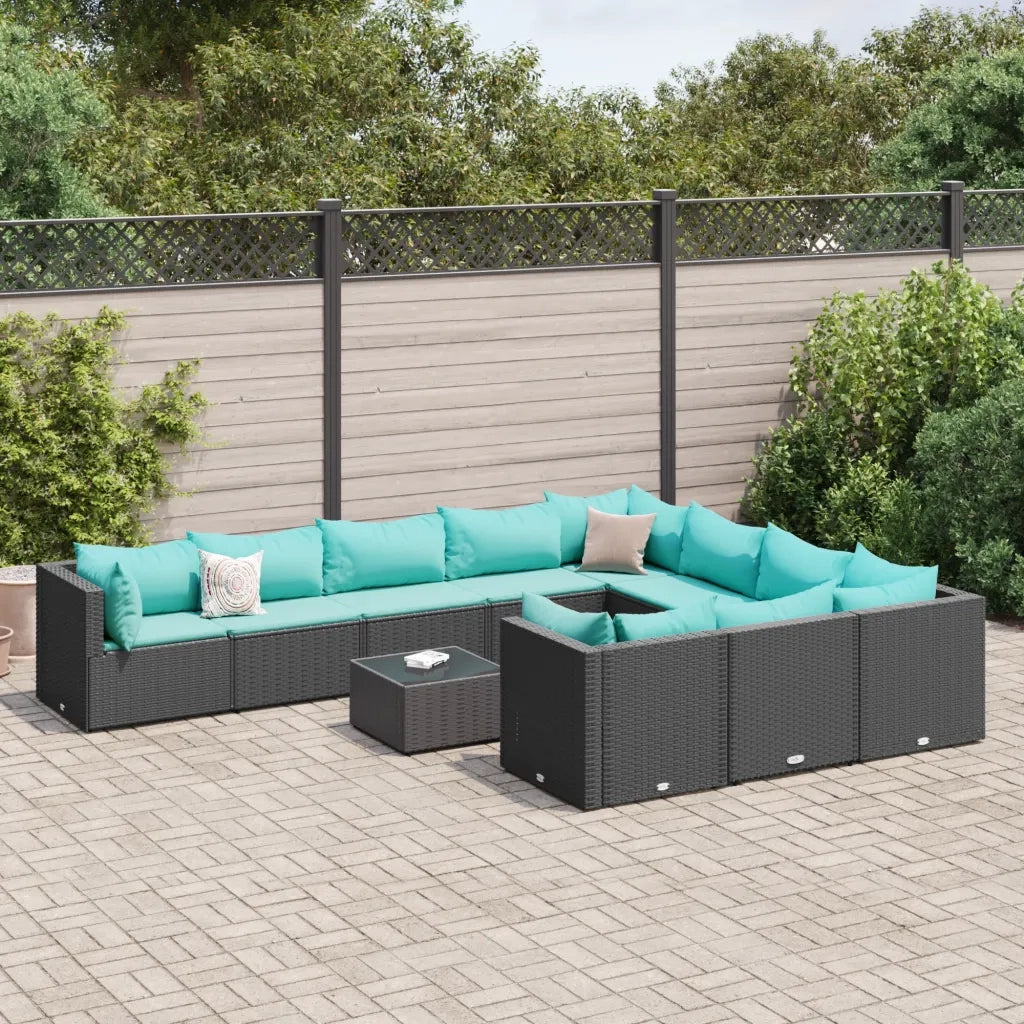 Set Divani da Giardino 11 pz con Cuscini in Polyrattan Nero 3308340