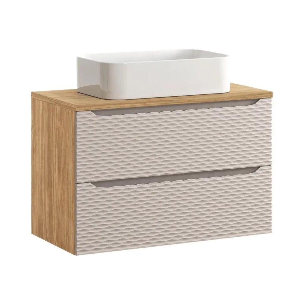 Set da bagno YOKA beige: mobile sottolavabo con cassetti 90 cm + piano per lavabo + lavabo da appoggio