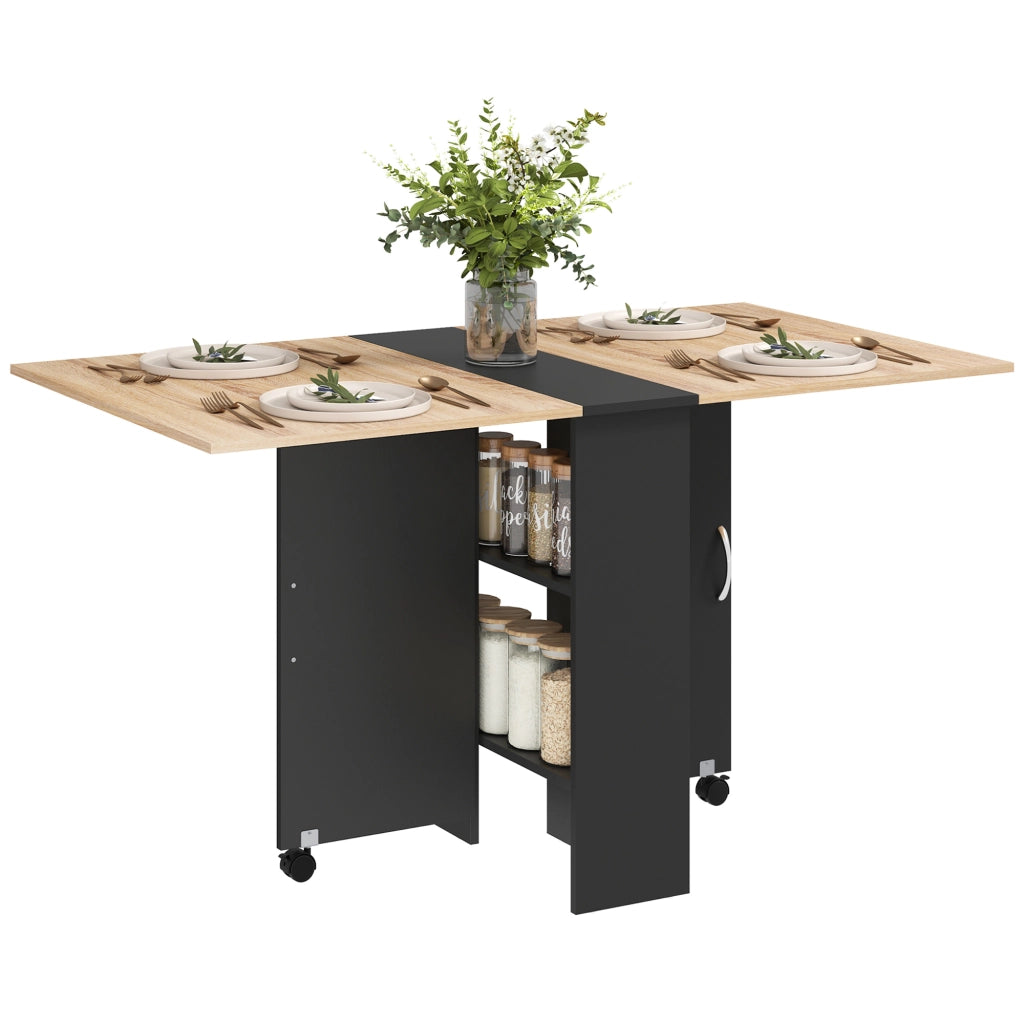 Tavolo pieghevole da pranzo su ruote con piano in effetto rovere e gambe nere ¨C Xylo ¨C 75x140x74 cm