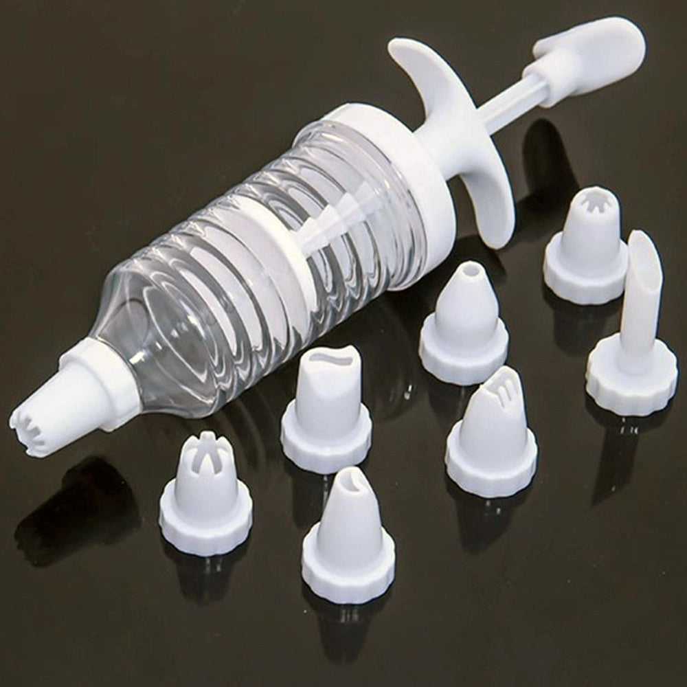Trade Shop - Siringa Per Dolci 18cm In Plastica Da Pasticciere Con 8 Beccucci Ergonomica -