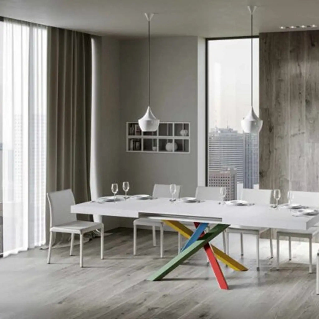 Tavolo allungabile 130/234x90 cm Volantis colore bianco frassino gambe multicolore 4/B
