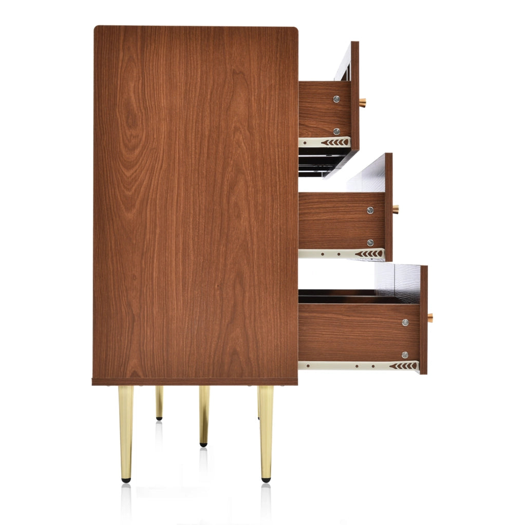 Cassettiera con 6 cassetti in legno e metallo colore noce