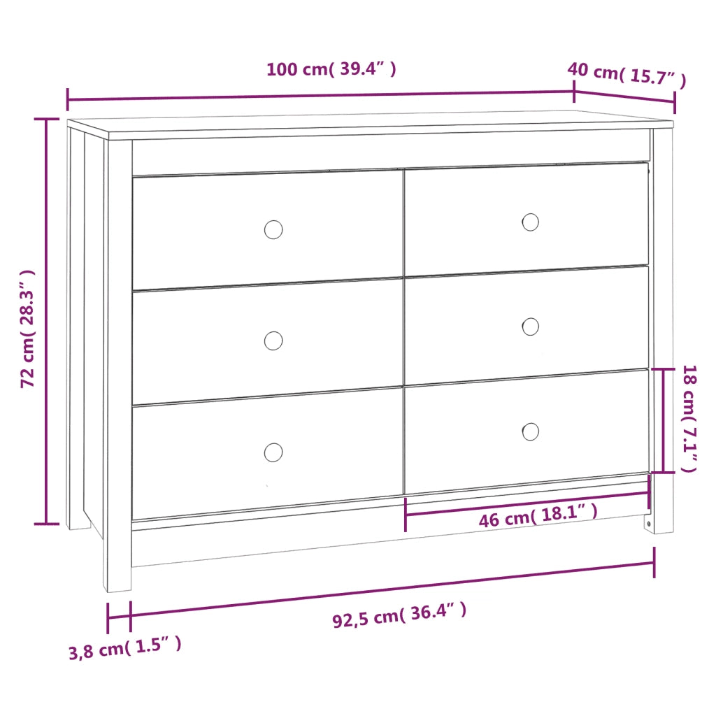 Armadietto Bianco 100x40x72 cm in Legno Massello di Pino 821765
