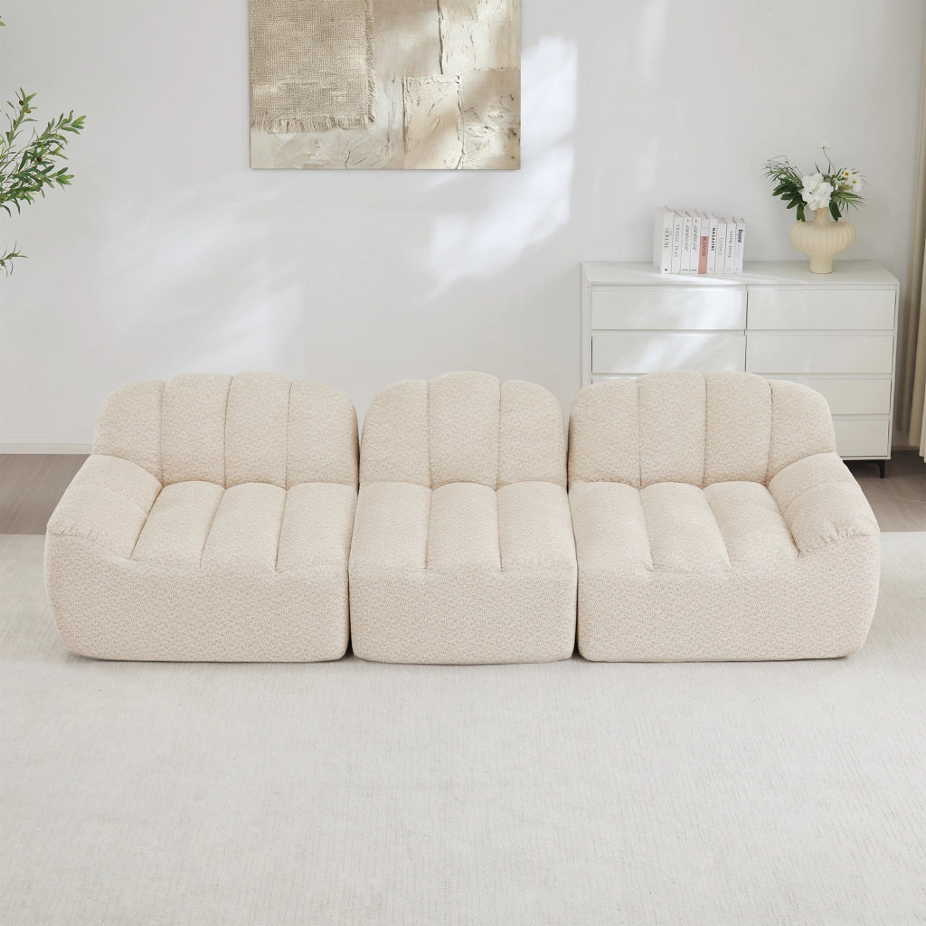 Divano Modulare 3 Posti ¨C Xylo ¨C Tessuto Morbido, Beige, Schiuma Alta Densit¨¤