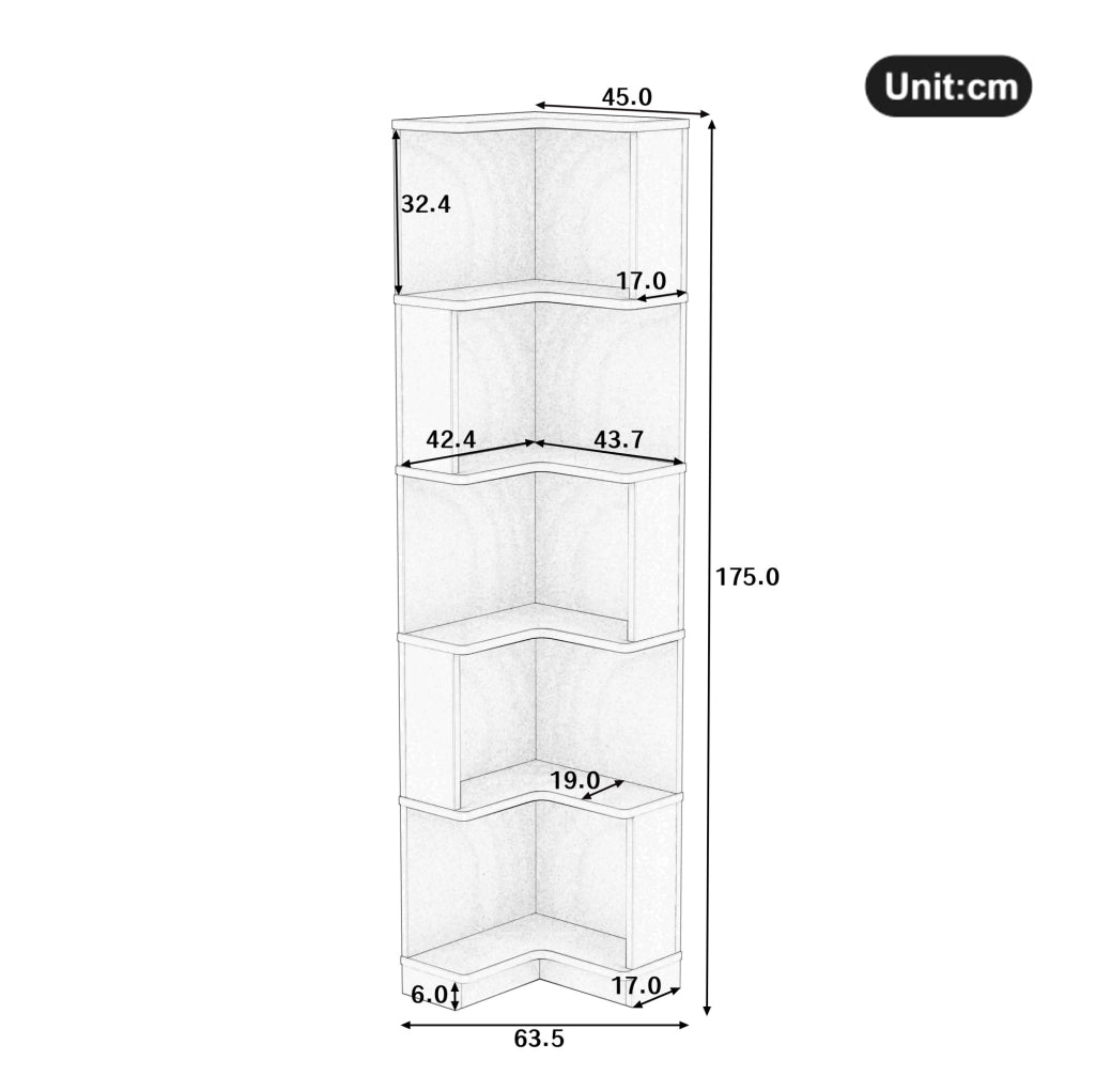 Libreria angolare 63.5x45x175 cm con luci LED a colore variabile; 5 ripiani in MDF nero