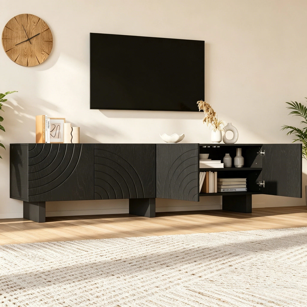 MOBILE TV 180x40x55 cm Nero in Truciolare con 4 Ante per TV fino a 75 Pollici