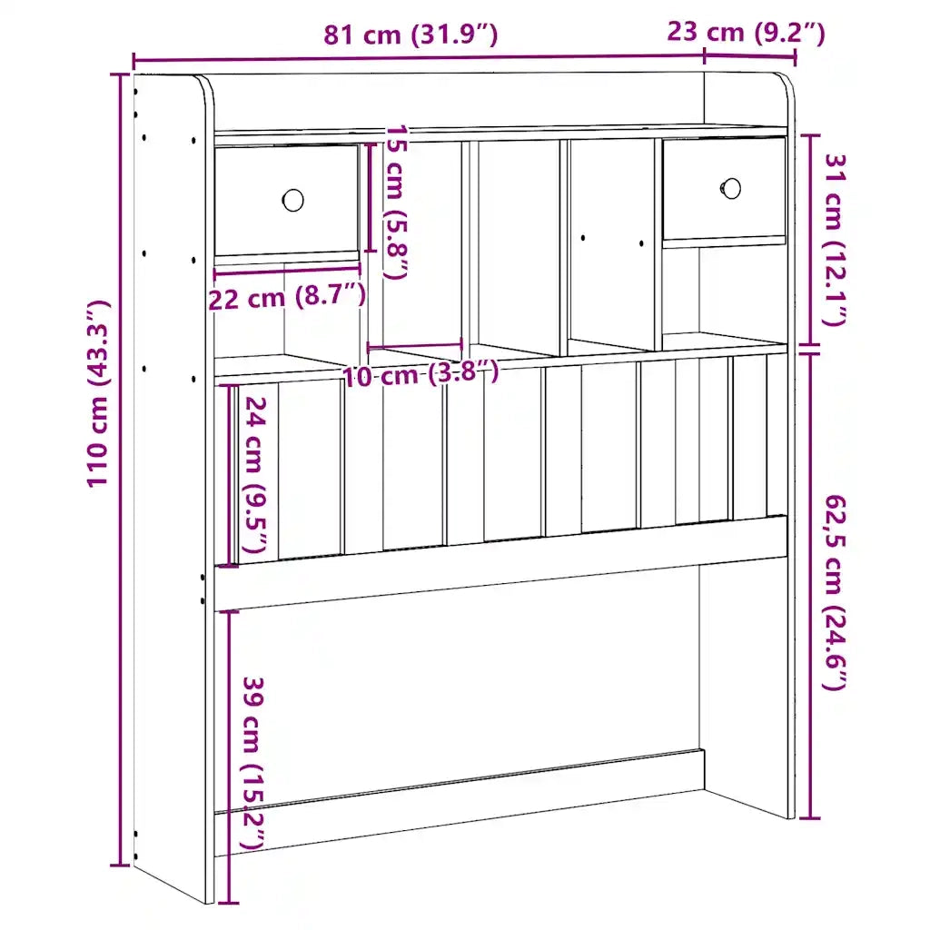 Testiera | Testata con Ripiani 75 cm in Legno Massello di Pino