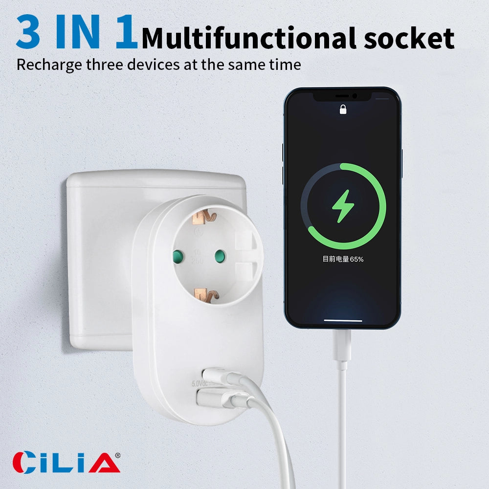 Adattatore da Parete con 1 Presa Schuko, 1 USB-C, 1 USB-A ¨C Xylo ¨C Bianco