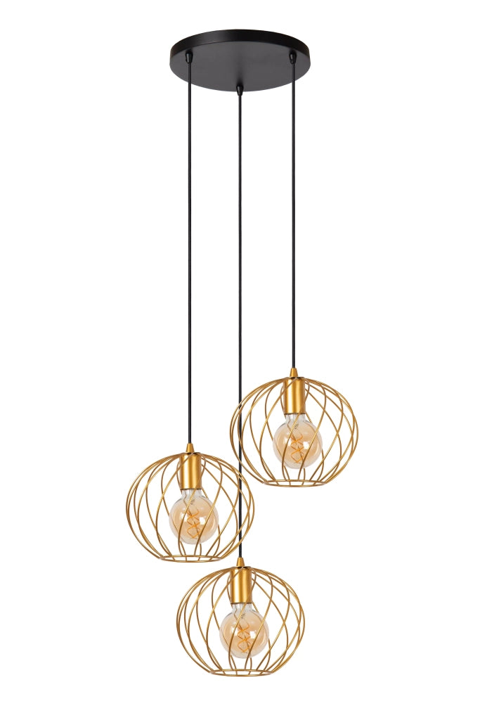 Lampada a sospensione Lucide Danza 3xE27 ottone nero