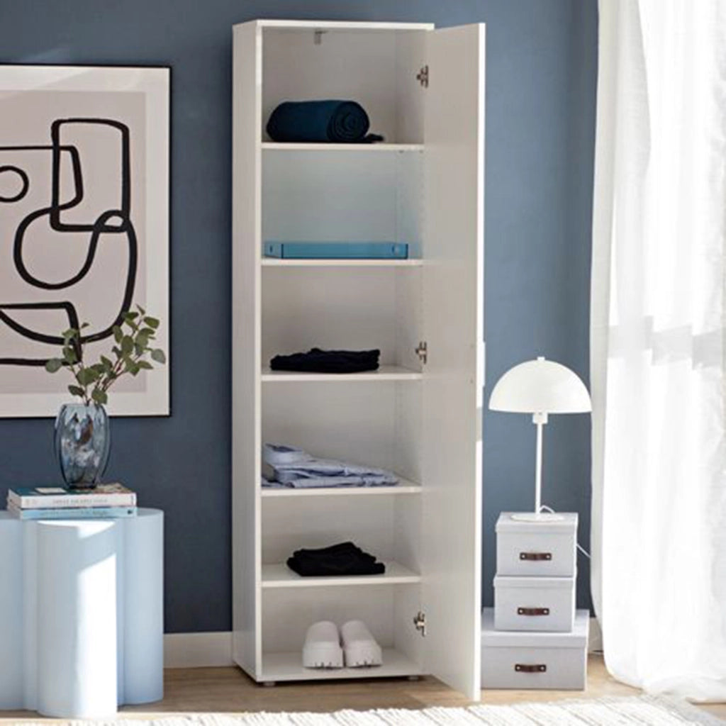 Lerosota, Armadio Multiuso 1 Anta 5 Ripiani, 50x185h cm Bianco