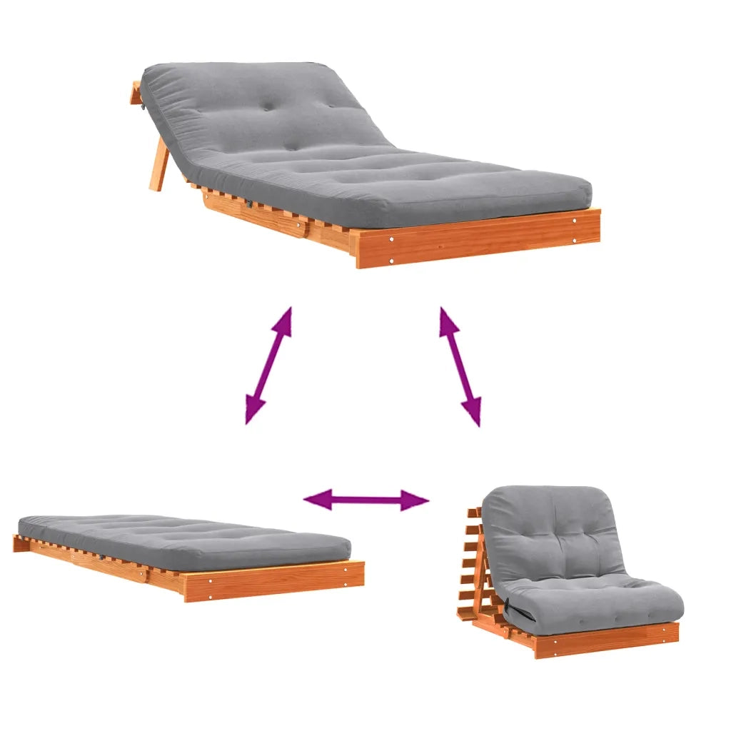 Divano letto | Sof¨¤ letto | Letto singolo Futon con Materasso Marrone Cera 90x206x11cm Pino