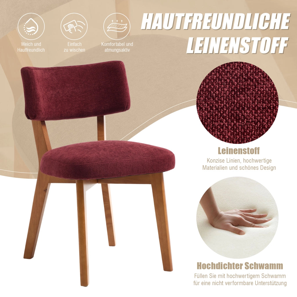 Sedia da pranzo Set di 2 con Schienale Ergonomico e Seduta Imbottita in Legno Rosso Vino 54.5 × 47 × 77 cm