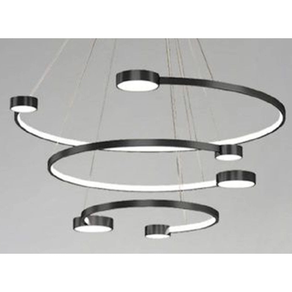 Trade Shop - Lampadario A Sospensione Led 65w 3 Semi Cerchi Con Telecomando Design Moderno Nero 71385 -