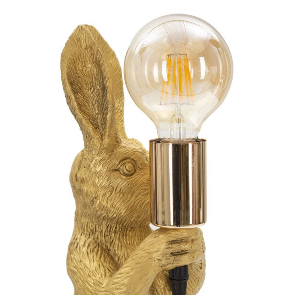 Lampada da tavolo Rabbit in resina dorata con lampadina Edison