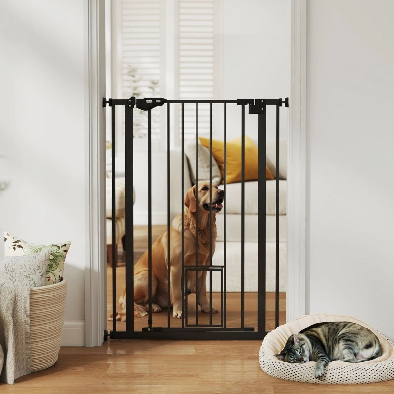Cancello per cani, doppio meccanismo di chiusura, porta a chiusura automatica, altezza 104 cm, acciaio, nero