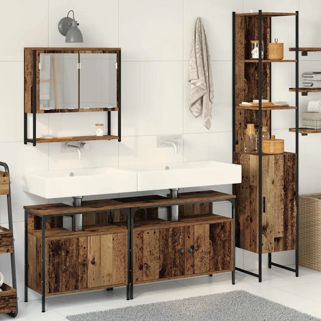 Set di mobili per il bagno con lo scaffale 4 pcs Legno vecchio 3332601