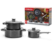 Trade Shop - Set Batteria Di Pentole Cucina In Acciaio Al Carbonio Da 6pz Antiaderente Antigraffio -