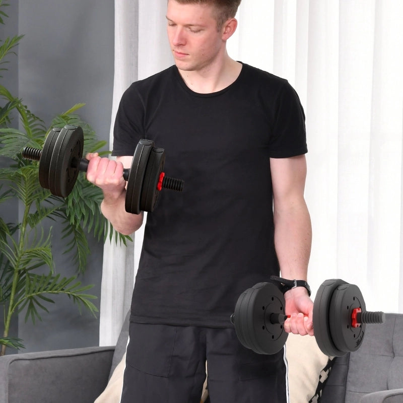 Set di manubri 2 in 1, bilancieri regolabili corti e lunghi da 15 kg, allenamento di forza professionale con manubri, nero