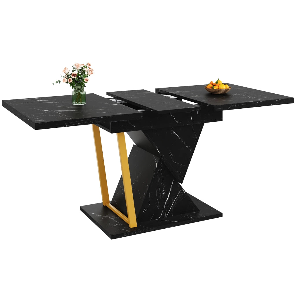 Tavolo da pranzo allungabile con 1 piano estraibile e vano contenitore; effetto marmo; per cucina e soggiorno
