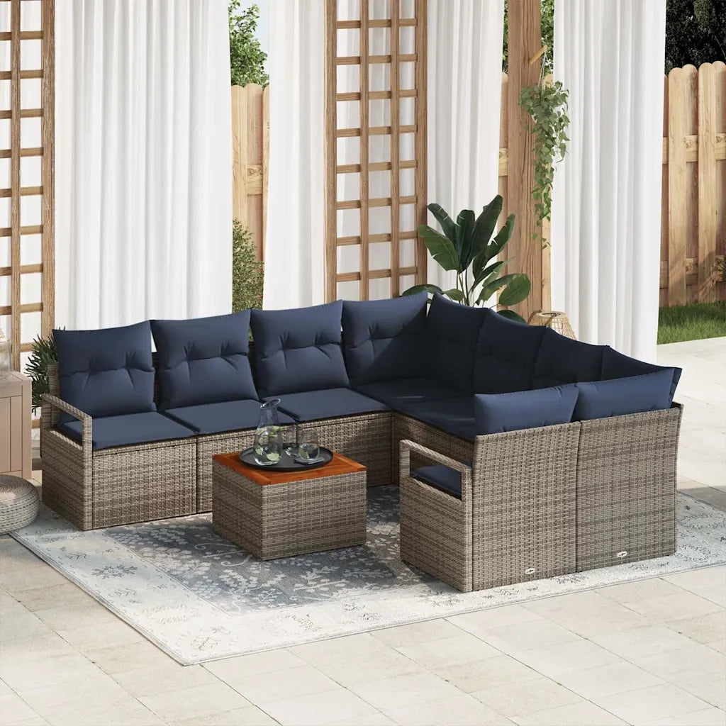 Set Divano da Giardino con cuscino 9 pcs Grigio polyrattan 3347689