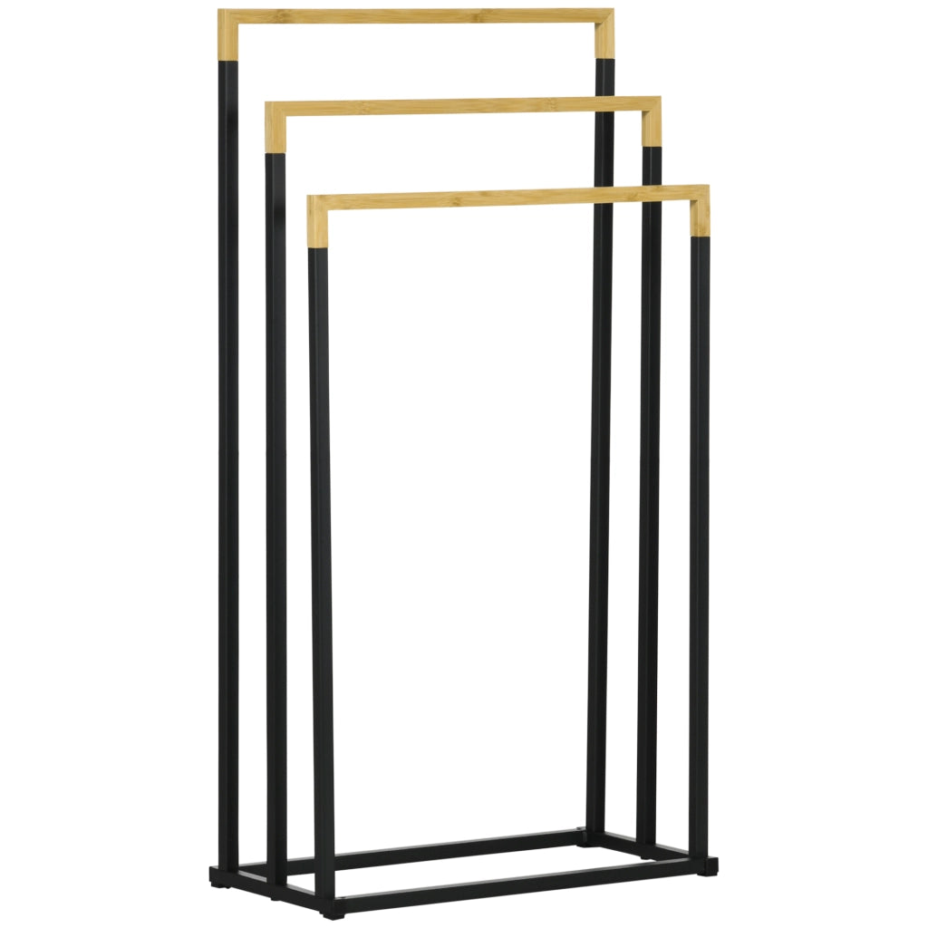 Portasciugamani a Terra con 3 Barre ¨C Xylo ¨C Bamb¨´ e Acciaio Nero 45x22,5x86 cm
