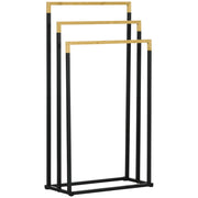 Portasciugamani a Terra con 3 Barre ¨C Xylo ¨C Bamb¨´ e Acciaio Nero 45x22,5x86 cm