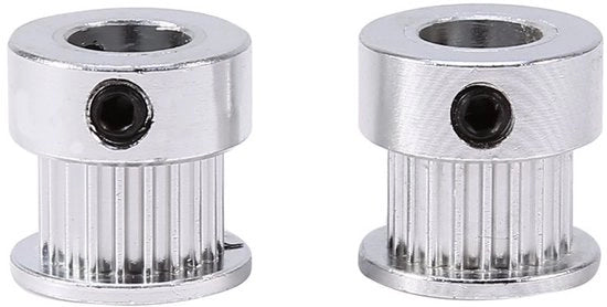 Tandriemschijven da 2 - Lega di alluminio - 20 denti - Diametro esterno 16 mm - Diametro interno 8 mm - Spessore 6 mm - Poletti