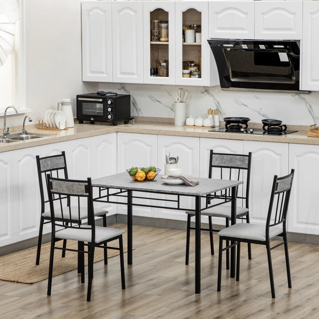 EasyComfort Set Tavolo e Sedie 5pz, Tavolo da Pranzo Rettangolare in Metallo e MDF e 4 Sedie da Pranzo Grigio e Nero