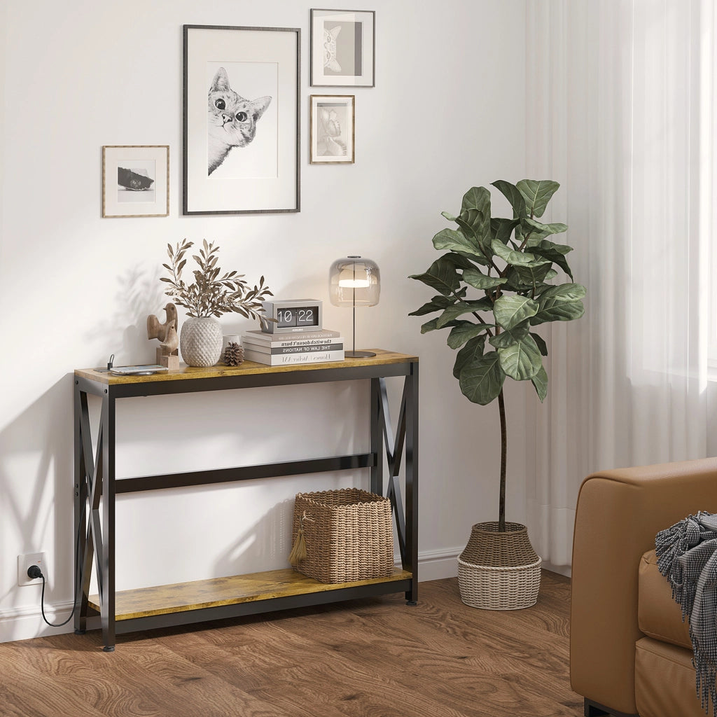 Console industriale a 2 livelli con prese ¨C zephmum ¨C 100x24x75 marrone