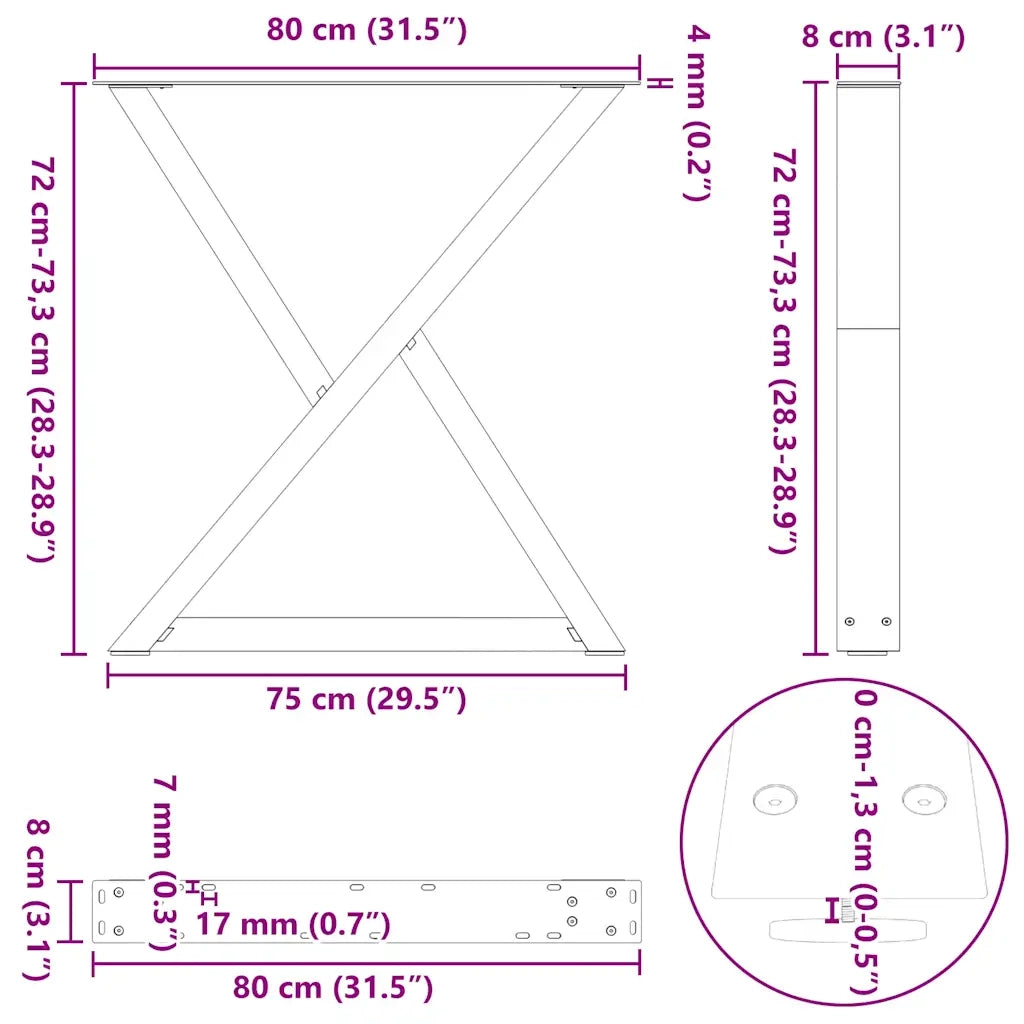 Gambe per tavolo da pranzo 2 pz Antracite 80x(72-73,3) cm Acciaio 4012730