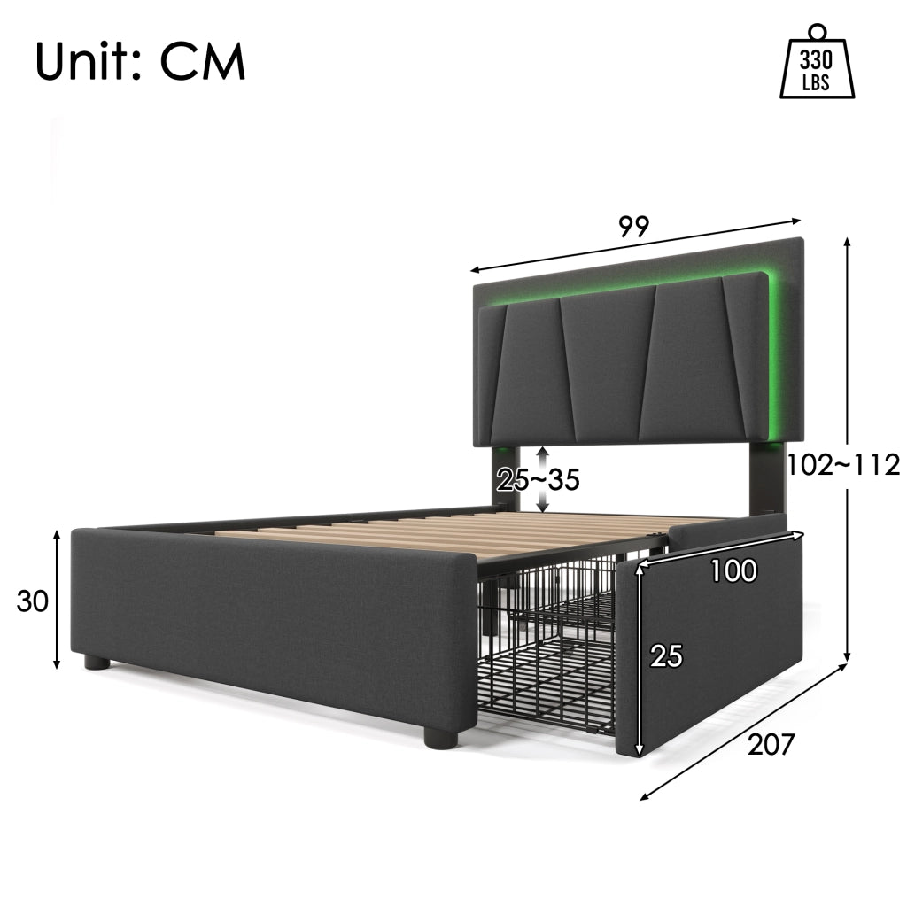 letto imbottito legno grigio 90x200 cm
