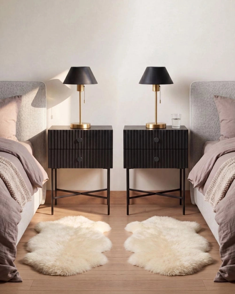 Set di 2 comodini in MDF nero, 2 cassetti, mobili contenitori moderni per camera da letto