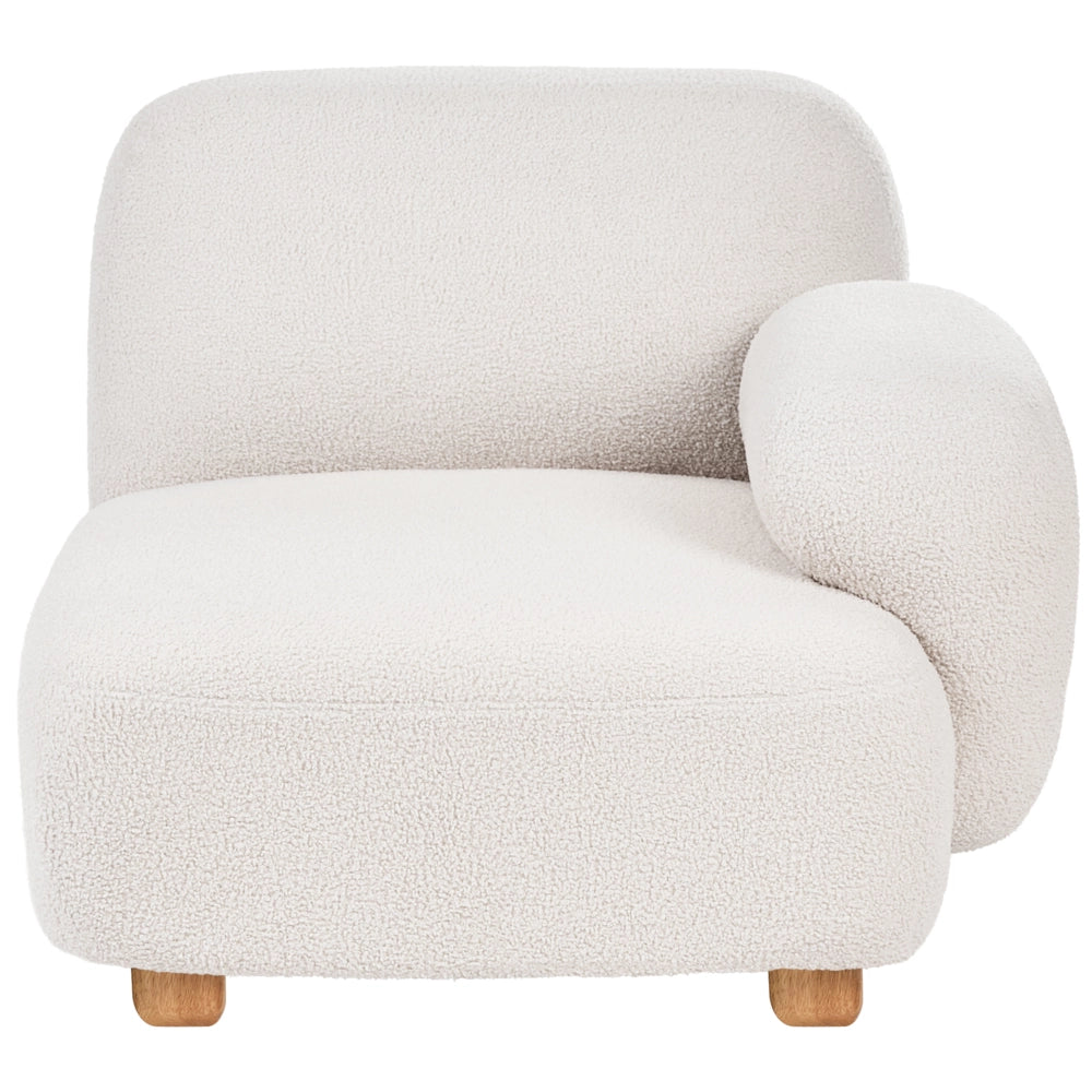Divano modulare a 3 posti in tessuto con pouf tre elementi idrorepellente gambe in legno bianco sporco stile moderno