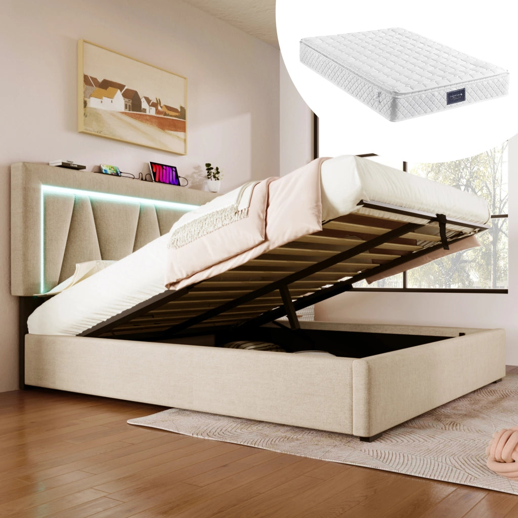 letto imbottito lino beige 140 x 200 cm