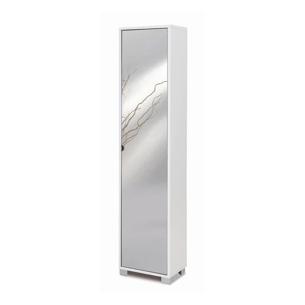 Mobile colonna portaoggetti con 1 anta specchio 43x29x190H cm in kit colore bianco