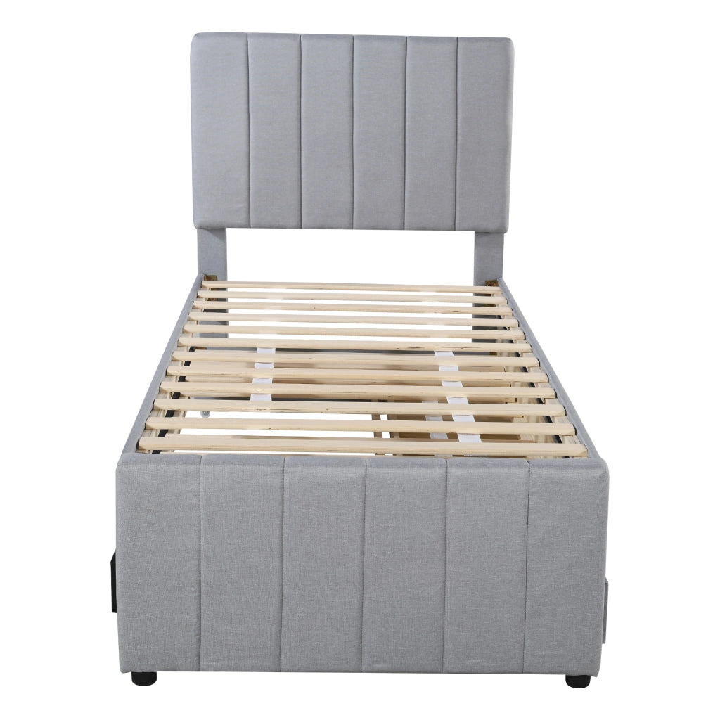 LETTO Imbottito 204 x 90 x 118 cm Grigio con letto estraibile e 3 cassetti