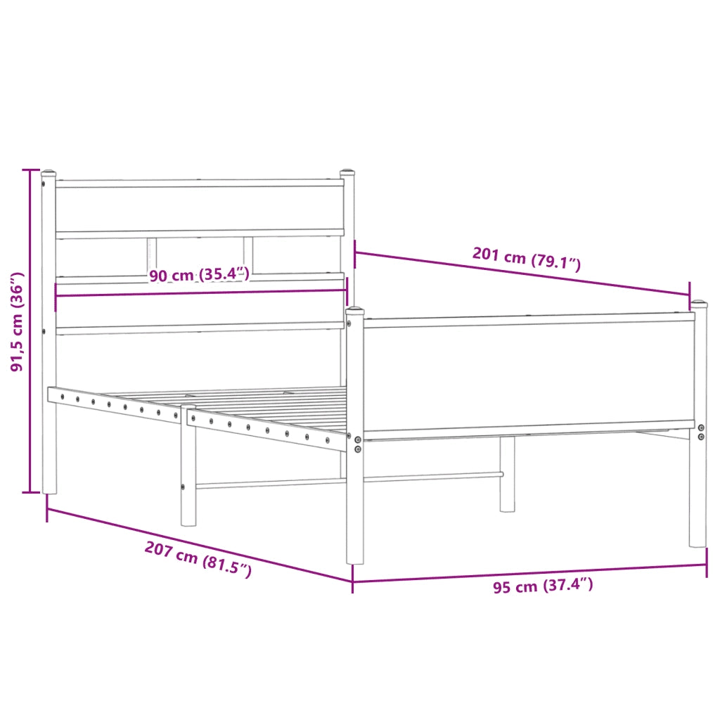 Giroletto senza Materasso-Struttura Letto Rovere Fumo 90x200 cm in Truciolato 794670