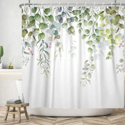Douchegordijn con Foglie di Eucalipto e Fiori - 180 x 180 cm - Impermeabile e Lavabile - Decorazione per la Stanza d'Acqua